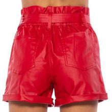 Load image into Gallery viewer, Callie Paper Vegan: High Rise Belted Bag Red Pleather Shorts Plus
