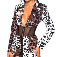 Cargar imagen en el visor de la galería, Xena Cheetah: Mesh Corset Hook &amp; Eye Blazer Mixed Media Dress Large
