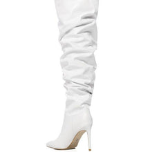Charger l&#39;image dans la galerie, Callie White: Ruched Thigh High Boot 7.5
