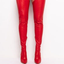 Lade das Bild in den Galerie-Viewer, Wholesale Xena Chapped: Red Vegan Leather Thigh High BELTED Stiletto Boot
