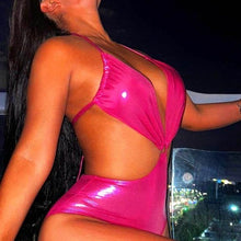 Load image into Gallery viewer, Stasia 3006: Pink Holographic Plunge O Ring Halter Monokini Swimsuit
