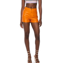 Cargar imagen en el visor de la galería, Stasia Shake Your Tangerine: Vegan Leather Short Shorts Small
