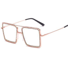 Charger l&#39;image dans la galerie, Callie Bling Squared: Rose &amp; Classic Gold Frame Rhinestone Clear Fashion Glasses
