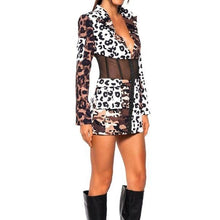 Cargar imagen en el visor de la galería, Xena Cheetah: Mesh Corset Hook &amp; Eye Blazer Mixed Media Dress Large
