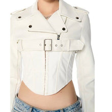 Lade das Bild in den Galerie-Viewer, Callie White Half My Heart Ultra Cropped Bolero Moto Jacket XL
