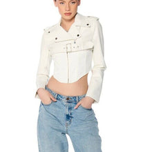 Lade das Bild in den Galerie-Viewer, Callie White Half My Heart Ultra Cropped Bolero Moto Jacket XL
