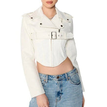 Lade das Bild in den Galerie-Viewer, Callie White Half My Heart Ultra Cropped Bolero Moto Jacket XL
