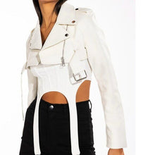 Lade das Bild in den Galerie-Viewer, Callie White Half My Heart Ultra Cropped Bolero Moto Jacket XL
