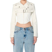 Lade das Bild in den Galerie-Viewer, Callie White Half My Heart Ultra Cropped Bolero Moto Jacket XL
