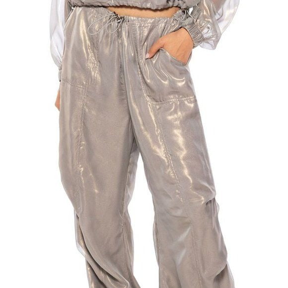 Fly Glimmer in the Sky: Gray Shimmery sheer  Parachute Pant 1X