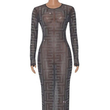 Lade das Bild in den Galerie-Viewer, Wholesale Xena Greek Key Rhinestone Mesh Zip-Up Long Sleeve Maxi Dress 2 PACK
