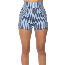 Load image into Gallery viewer, Elaine See a Sucker: Blue Big Booty Zipper Pinstripe Shorts Plus Size 1X
