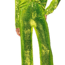 Cargar imagen en el visor de la galería, Callie Sparkling Lime Sequin Green Palazzo Pants Plus Size 2X
