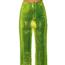 Cargar imagen en el visor de la galería, Callie Sparkling Lime Sequin Green Palazzo Pants Plus Size 2X
