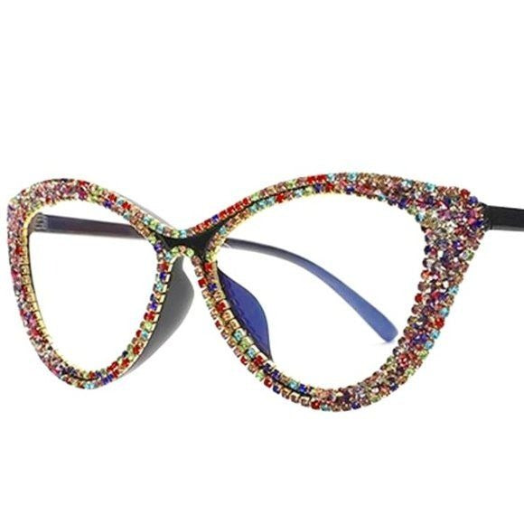 Calllie Cat-Eye: Glittery Glasses w/ Multicolored Rhinestone Embellished Frames
