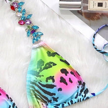 Cargar imagen en el visor de la galería, Wholesale Callie Wild Leopard Rainbow: Crystal Rhinestone Animal Print Bikini
