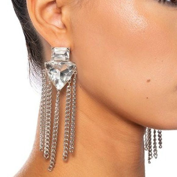 Wholesale Callie Fringe Dangling Silver Chandelier Style Statement Earrings 3 Pack