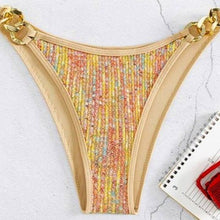 Cargar imagen en el visor de la galería, Callie Sequin Sexy: Gold Sparkling Halter-neck Chain Link Triangle Bikini
