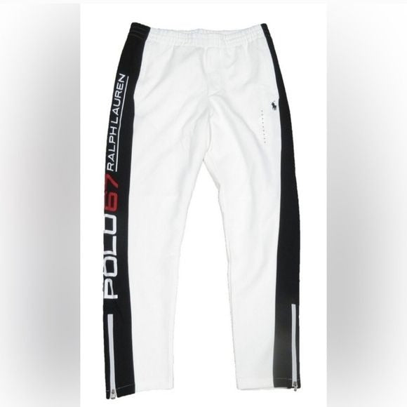 Callie Lives Polo Ralph Lauren 67 White Jogger Pants with Black Stripe LARGE