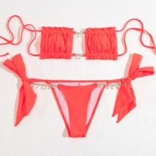 Cargar imagen en el visor de la galería, Wholesale Stasia Booblicious Neon Coral Dangling Rhinestone Charm String Bikini
