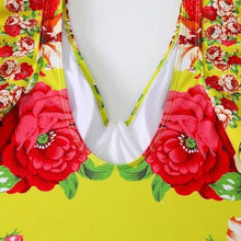 Load image into Gallery viewer, Chartreuse  Carnation Floral Ruffle Cap Sleeve Retro Swimsuit
