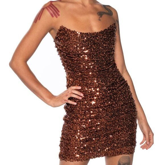 Callie Lives When You Need Me: Bronzy Brown Sequin Tube Dress S