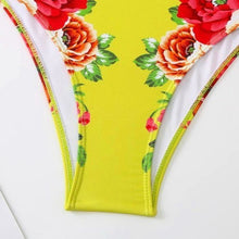 Cargar imagen en el visor de la galería, Chartreuse  Carnation Floral Ruffle Cap Sleeve Retro Swimsuit
