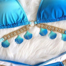 Lade das Bild in den Galerie-Viewer, Callie Ombre Cloud: Seashell Rhinestone Scrunch Butt Blue Aqua Bikini

