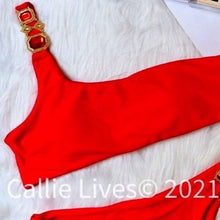 Lade das Bild in den Galerie-Viewer, Xena Red Ruby Bling Gold Chain One Shoulder Bikini
