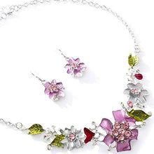 Charger l&#39;image dans la galerie, Wholesale Purple Painted Rhinestone Alloy Flower Earrings and Necklace Set 3 Pack
