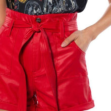 Cargar imagen en el visor de la galería, Callie Paper Vegan: High Rise Belted Bag Red Pleather Shorts Plus
