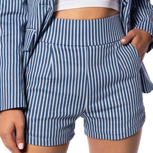 Load image into Gallery viewer, Elaine See a Sucker: Blue Big Booty Zipper Pinstripe Shorts Plus Size 1X

