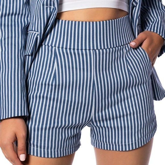 Elaine See a Sucker: Blue Big Booty Zipper Pinstripe Shorts Plus Size 1X