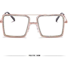 Load image into Gallery viewer, Callie Bling Squared: Rose &amp; Classic Gold Frame Rhinestone Clear Fashion Glasses
