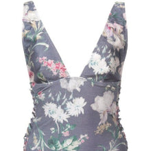 Load image into Gallery viewer, Elaine Deep in the Garden: Slate Blue Plunge Grommet Laced One Piece Swimsuit
