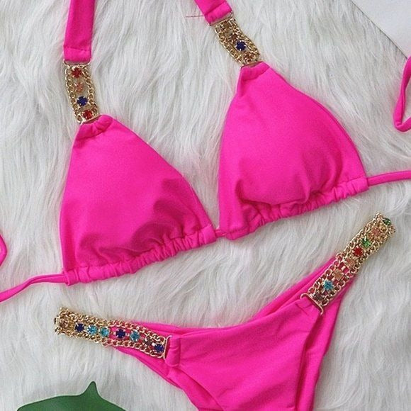 Wholesale Callie Bling: Multi-colored Crystal Rhinestone Hot Pink Bikini