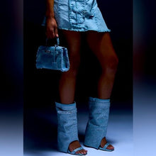 Load image into Gallery viewer, Callie Lives AZALEA WANG Desaray Bling Rhinestone Open Toe Sandal Bootie Denim
