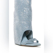 Load image into Gallery viewer, Callie Lives AZALEA WANG Desaray Bling Rhinestone Open Toe Sandal Bootie Denim
