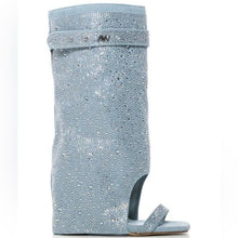 Load image into Gallery viewer, Callie Lives AZALEA WANG Desaray Bling Rhinestone Open Toe Sandal Bootie Denim
