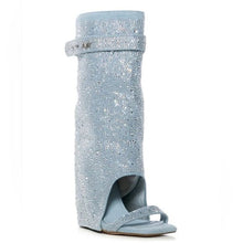 Load image into Gallery viewer, Callie Lives AZALEA WANG Desaray Bling Rhinestone Open Toe Sandal Bootie Denim
