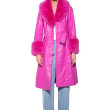 Cargar imagen en el visor de la galería, Stasia Land: Faux Fur Pink Vegan Leather Coat L
