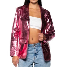 Ladda upp bild till gallerivisning, Elaine At Night: Dreamy Pink Metallic Vegan Leather Blazer Large
