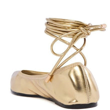 Load image into Gallery viewer, Callie Lives Elaine Gold Wrap &amp; Lace Up AZALEA WANG GOLD BALLET FLAT 8
