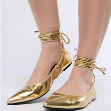 Load image into Gallery viewer, Callie Lives Elaine Gold Wrap &amp; Lace Up AZALEA WANG GOLD BALLET FLAT 8
