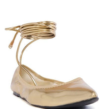 Load image into Gallery viewer, Callie Lives Elaine Gold Wrap &amp; Lace Up AZALEA WANG GOLD BALLET FLAT 8
