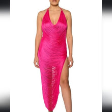 Load image into Gallery viewer, Fuchsia Layered Fringe Cowl Maxi Dress
