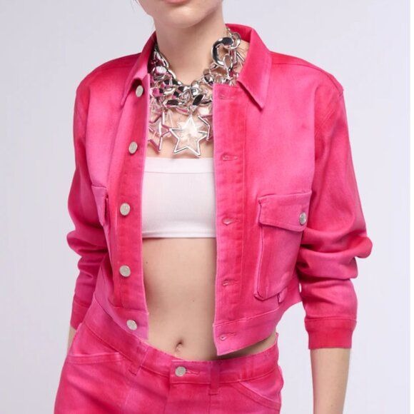 Callie Lives Stasia Pink: Sour Candy Gummy Drop Crop Jacket Small