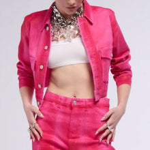 Cargar imagen en el visor de la galería, Callie Lives Stasia Pink: Sour Candy Gummy Drop Crop Jacket Small
