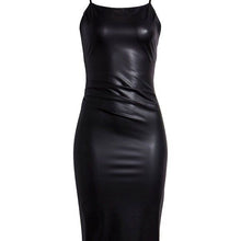 Cargar imagen en el visor de la galería, Xena Pleated Azalea Wang 4-WAY Stretch Black Vegan Leather Maxi Midi Dress
