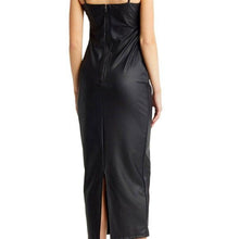 Cargar imagen en el visor de la galería, Xena Pleated Azalea Wang 4-WAY Stretch Black Vegan Leather Maxi Midi Dress
